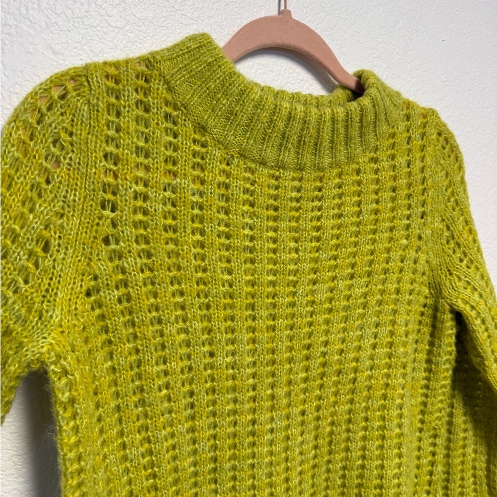 Field Flower Wool Blend Chartreuse Open Knit Sweater Anthro Style small - Picture 5 of 12